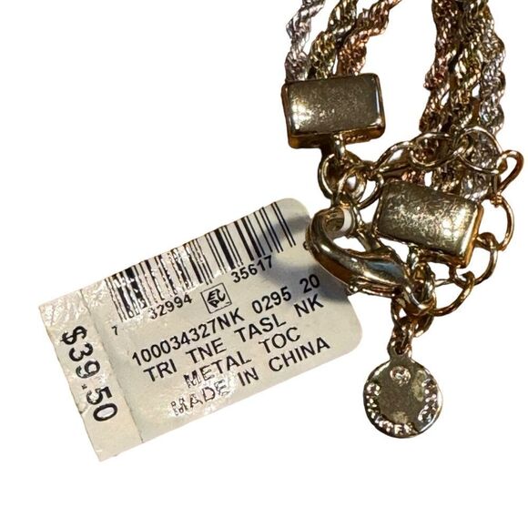 NWT Charter Club Tri-Tone Multi-Chain Knotted Lariat Necklace, 30”+ 2” - Picture 4 of 5